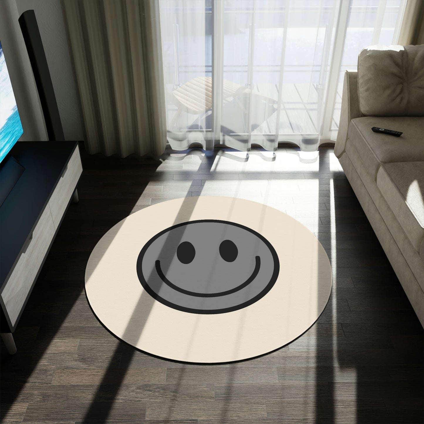 Round Rug Happy Face grey