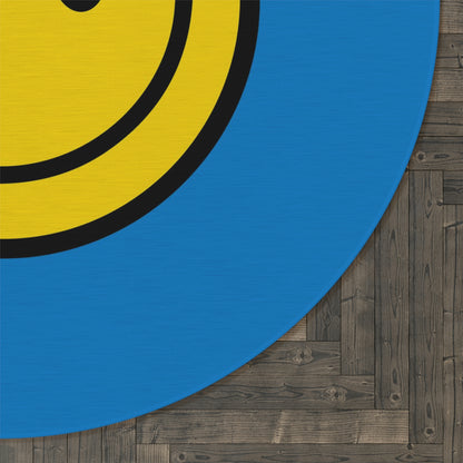 Round Rug Happy Face pattern yellow/blue