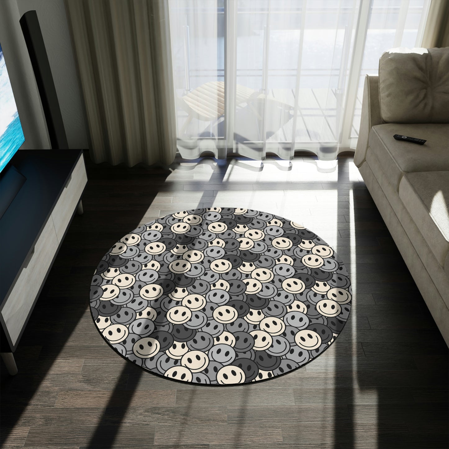 Round Rug Happy Face pattern 2 grey