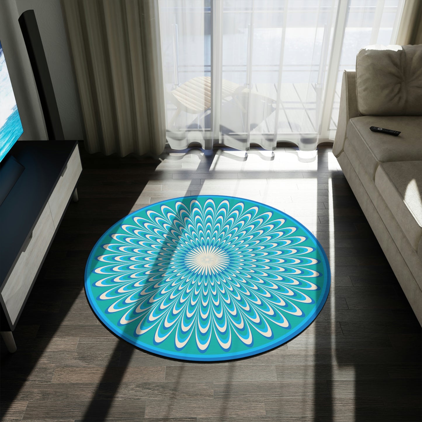 Round Rug Optical blue