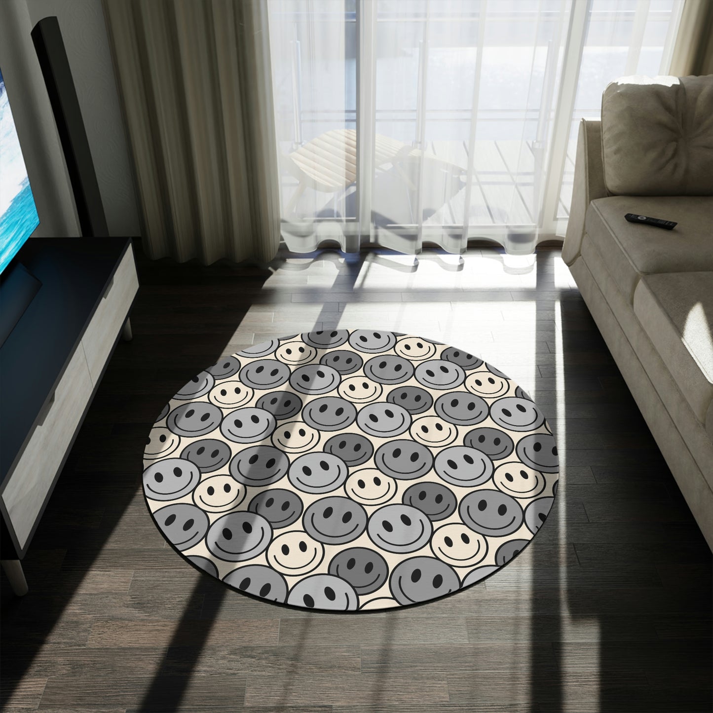 Round Rug Happy Face pattern 1 grey