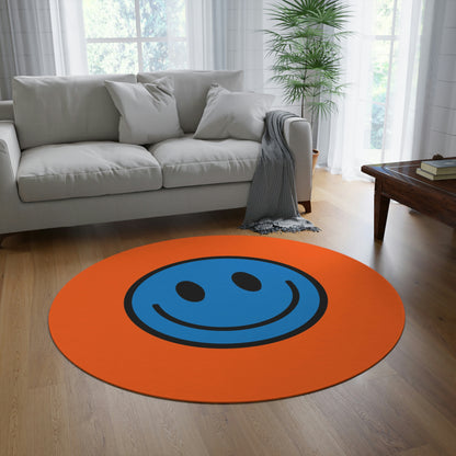 Round Rug Happy Face pattern blue/orange