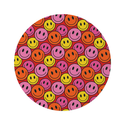 Round Rug Happy Face pattern red/pink