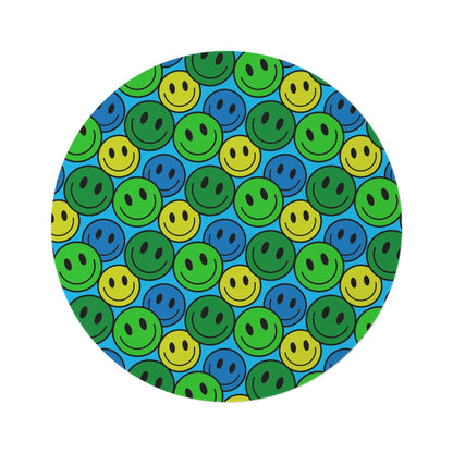 Round Rug Happy Face pattern green/blue